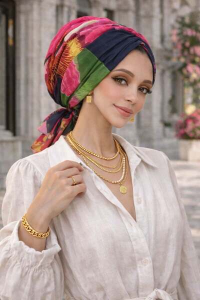 Aişe tesettür Green Black Colored Pattern Buckled Bone