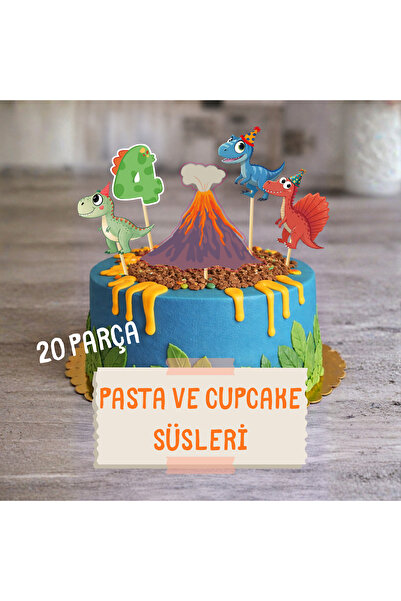 Dinozor Temalı Doğum Günü Süsleri Seti – Cupcake Topper Ve Pasta Süsü – Çocuk Parti Dekorasyonu