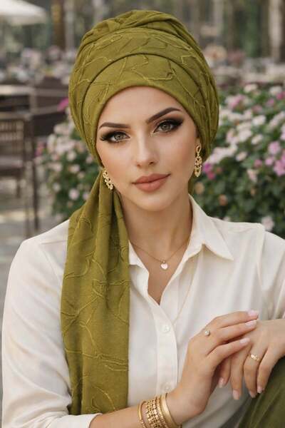 Aişe tesettür Oil Green With Scarf Hijab Bonnet