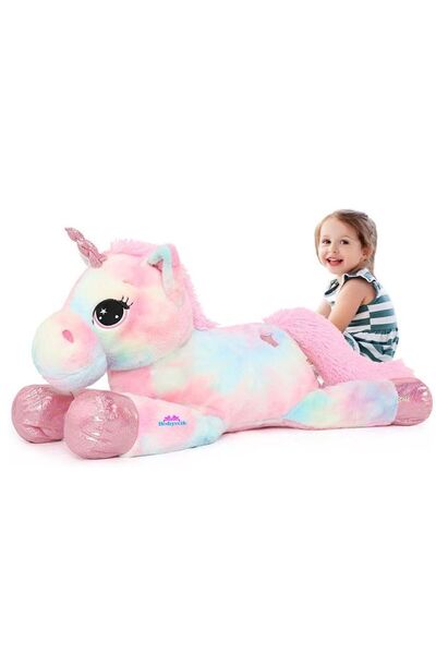 Empressco Rainbow Yatan Peluş Dev Unicorn At Pony Oyuncak 100 Cm