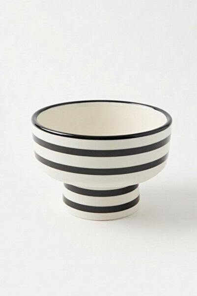 EVCİME Çizgili Ayaklı Seramik Sunum Kasesi & Şekerlik & Çerezlik - (14 cm) Si...