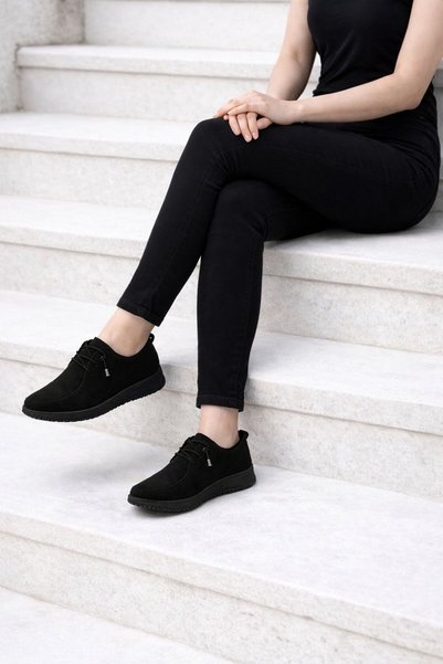 YADE MODA Full Orthopedic Women's Suede Loafers - Loafer with Lacing Detail Rubber Sole Casual Shoes