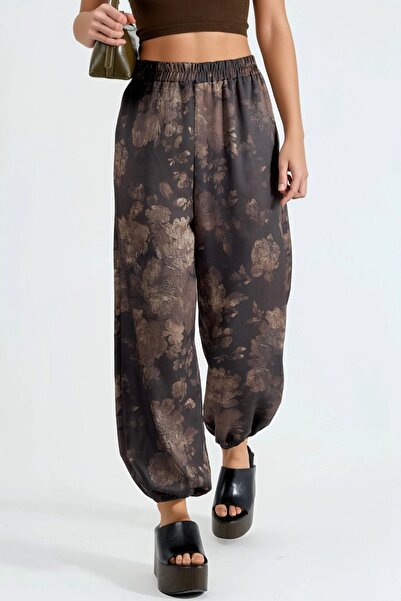 Hiccup Qu Style Patterned Baggy Fit Elastic Leg Pocketed Pants