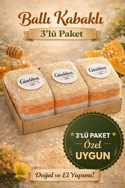 Güzeldost 3-Pack Honey Pumpkin Soap with Natural Fiber Soaps