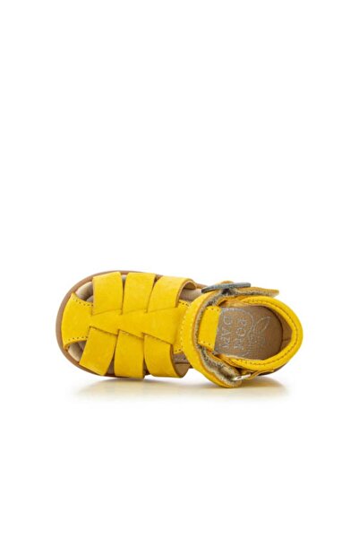 PETIT-ATELlER Toddler Yellow Suede Woven Fisherman Sandal Velcro Ankle Strap ...