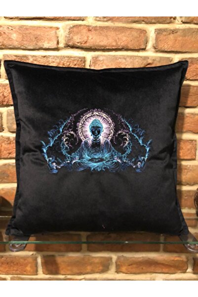 harmony factory Embroidered Velvet Cushion Cover Buddha Meditation Pillowcase