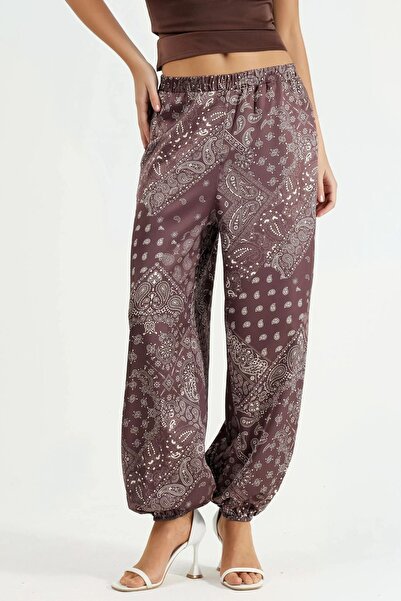 Hiccup Qu Style Patterned Baggy Fit Elastic Leg Pocketed Pants