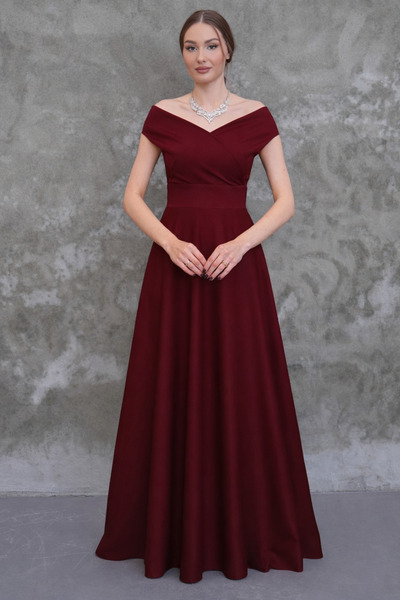 MAG FASHİON Plus Size Evening Dress Boat Double-Breasted Neckline Off Shoulde...