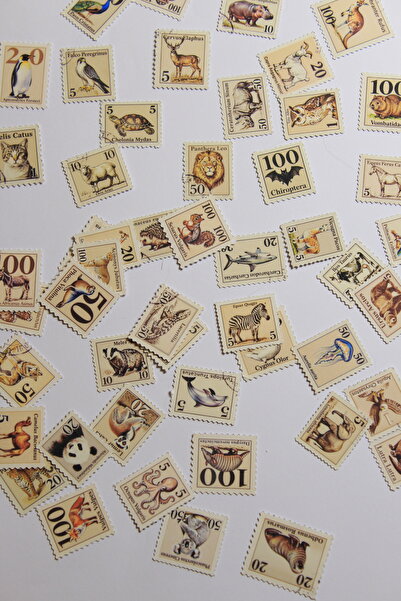 Leapin Craft Pul Sticker-Hayvan Temalı Sticker Seti (50 adet, vintage, scrapb...