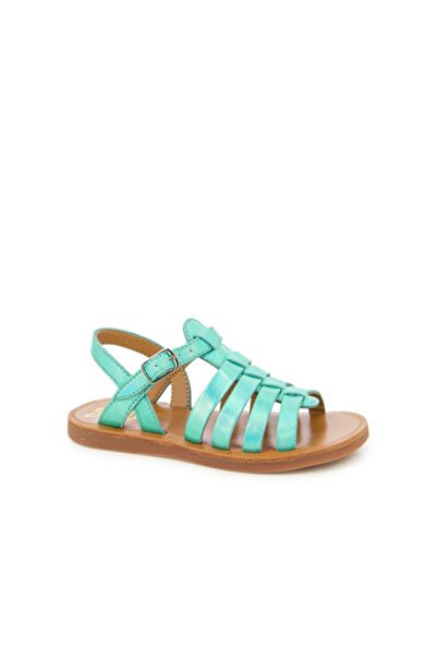 PETIT-ATELlER Girls Turquoise Leather Fisherman Sandal Multi Strap Buckle Ank...