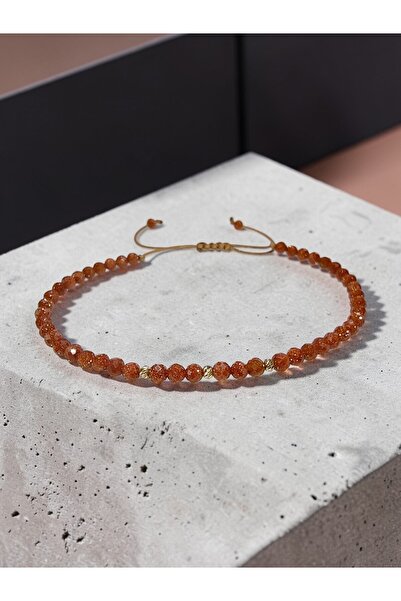 Zephyrs Bijoux Brățară Piatra Soarelui Maro Fațetată cu 3 Bile Aur 14K