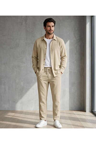 HerTarzınTrendi Men's Stretch Fabric Crepe Fabric Long Sleeve Shirt&Bottom - ...