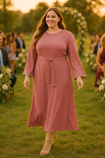 AZALEA Φόρεμα Plus Size με Στρας – Αέρινο & Κομψό σε Ροζ