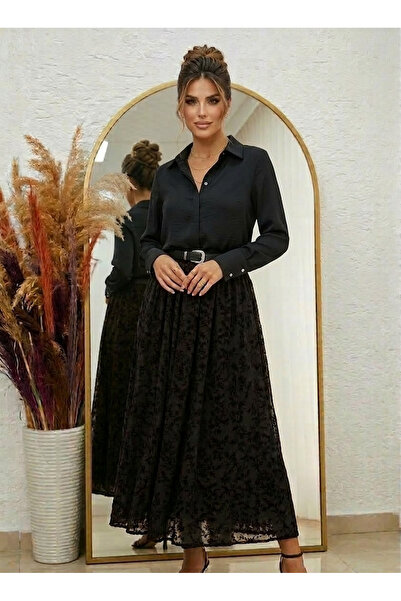 MaxiMor Women's Black Color, Suitable for Hijab, Elastic Waist, Belt Included...