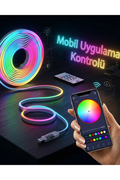 Nacario Mey İthalat® Akıllı Rgb Led Neon Şerit Işık Usb Bağlantılı Uzaktan Ku...