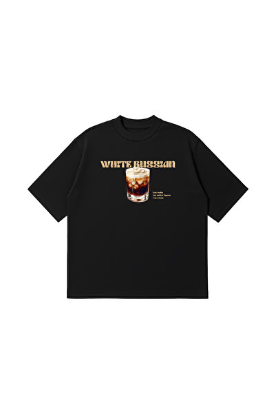PURE POWER تي شيرت White Russian Kokteyl Boxy Fit كبير الحجم للجنسين 100% قطن...
