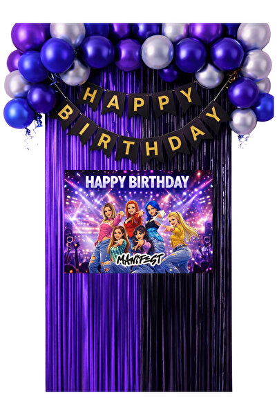 HAPPYLOOPPARTY Manifest Group Manifest Birthday Curtain & Happy Birthday Bann...
