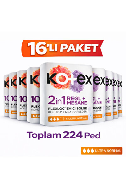 Kotex 2in1 Regl+Mesane Pedi 14’lü Ultra Normal 16 Paket