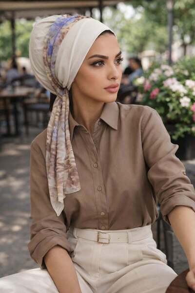Aişe tesettür Bone Beige Batik Scarf Bonnet