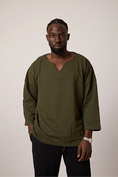 SUPERBLUE Men's V-Neck Khaki Fakir Sleeve