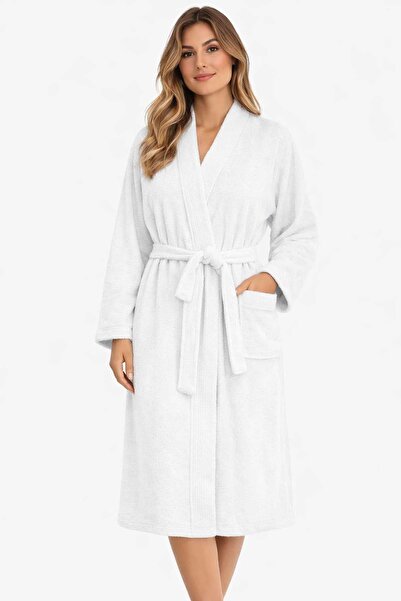 Mira Home Kimono Collar Unisex Cotton Lu Single Bathrobe White