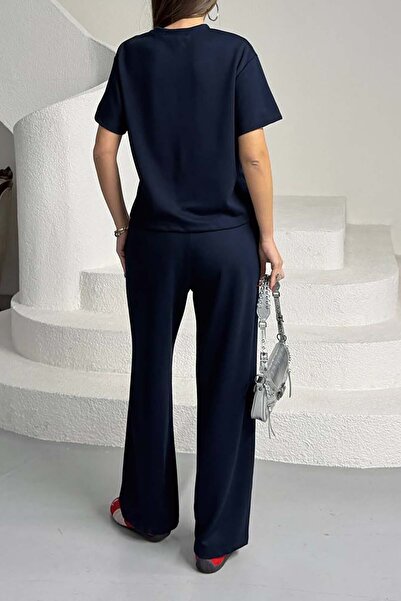 XXL BUTİK Women's Navy Blue Modal Fabric Double Suit – L Stretch Fabric E Str...