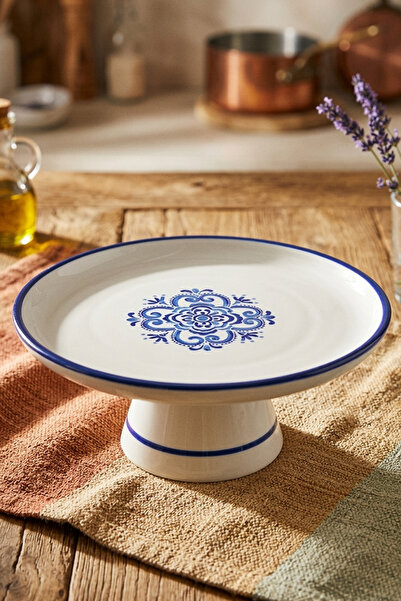 EVCİME Ayaklı Seramik Sunum Tabağı & Pasta Standı - Etnik Desenli - 18 cm - M...