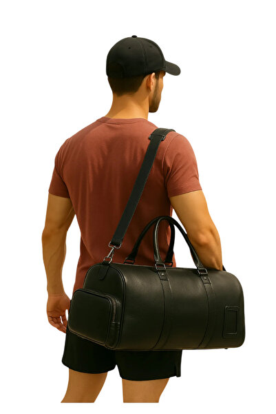 Çantachım سبورتس حقيبة سي جلد أحذية رجالية للسفر حقيبة سي أسود