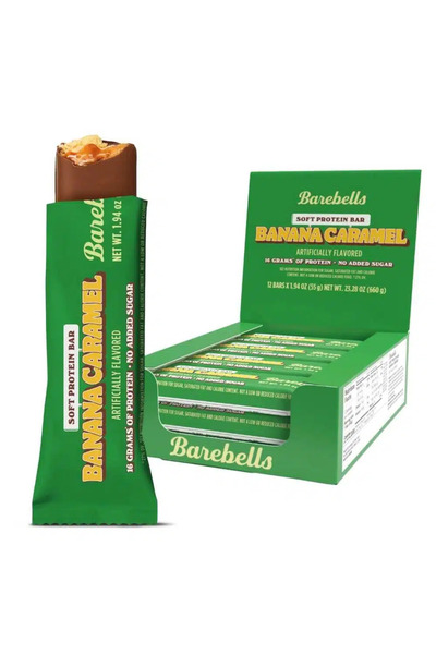 Barebells لوح بروتين ٥٥ غرام، عبوة من ١٢ قطعة، بدون سكر، بنكهة الموز والكراميل