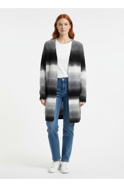 Neden Tekstil Women's Black and White Gradient Patterned Comfortable Fit Long...