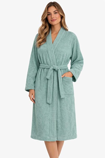Mira Home Kimono Collar Unisex Cotton Lu Single Bathrobe Green