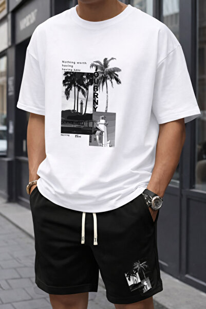 CLASSY.MODA Men's Printed T-Shirt Shorts Set Summer Comfortable Fit Oversized...