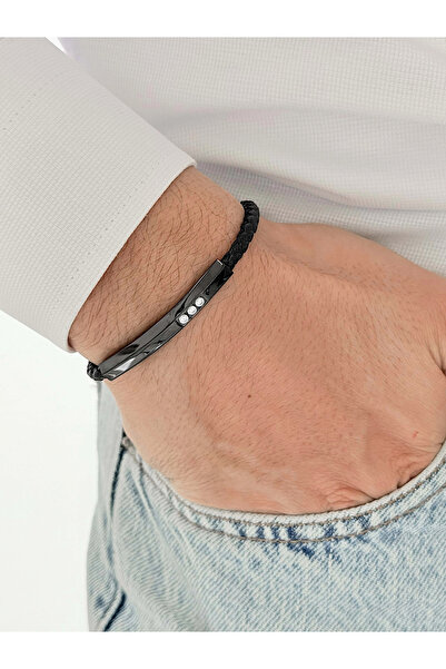 FERRO Black Steel Leather Men's Bracelet Frj10190B-G 2-Year Warranty Gift Boxed