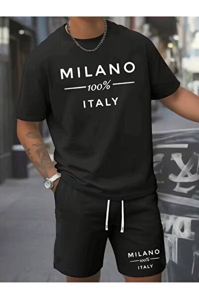 CLASSY.MODA Ανδρικό μπλουζάκι με στάμπα και σορτς, καλοκαιρινό άνετο σετ, ove...