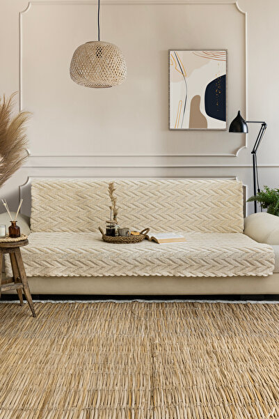 True Home Collection Chenille Textured Non-Slip Sole Sofa Cover (1 Piece) - M...