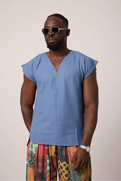 SUPERBLUE Ανδρικό μπλουζάκι με λαιμόκοψη V σε σχέδιο βάφλας