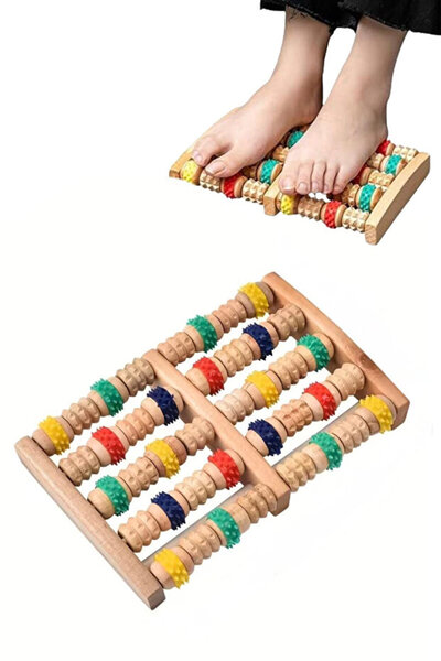 MAC BLOOM Natural Wooden Foot Massager Acupressure Effective Reflexology Roller Stress Gi Leather Ci