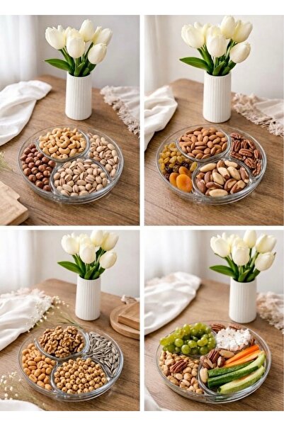 Lavin 4 Bölmeli Cam Kahvaltılık - Çerezlik-Sunumluk