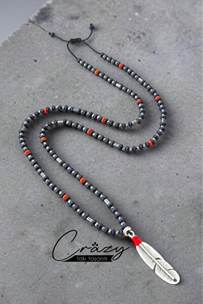 CRAZY TAKI TASARIM Lapi̇s and Hematite Natural Stone Minimal 70-80 cm Long Me...