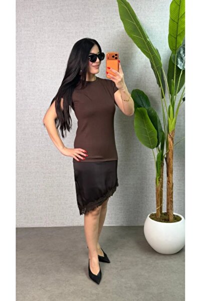 civetta Women's Skirt Hem Lace Detailed Satin Fabric Dress