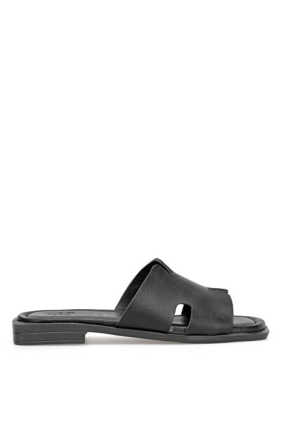 Ayakkabı Fuarı Elit Zyn8012 Women's Genuine Leather Flat Slipper Black