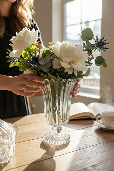 DükkanDa Vintage Glass Vase with Stand – Decorative Transparent Flower Vase |...