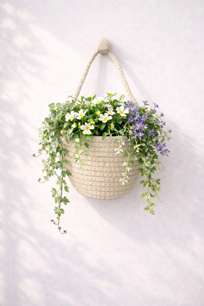 ÖRGÜM Decorative Multi-Purpose Organizer Basket 13X13 cm Plants and Hanging A...