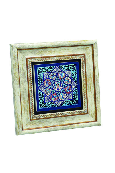 Sadrazam Anatolian Seljuk Tile Motif Printed Natural Stone Painting 20X20Kd-69