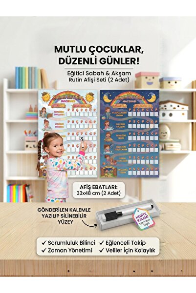 RKO Kız Çocukları İçin 2 Adet Günlük Rutin Listesi-Kontrol Listesi-Eğitici Oy...