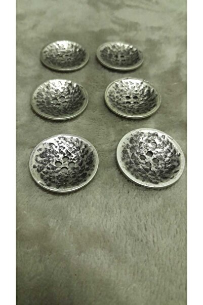 ILCARE Antique Silver Metal Button 46 Size 28 mm 6 Pieces
