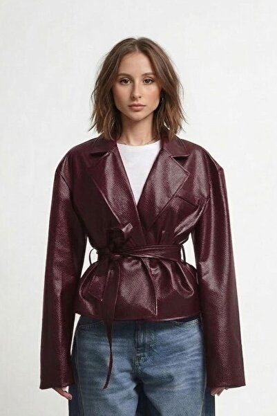 Jaglion New Season Double-Breasted Belted Buttoned Leather Jacket