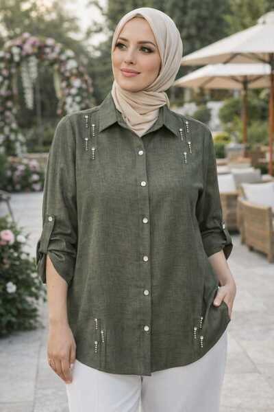 tuana büyük beden sofya taşlı gömlek