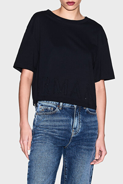 Armani Exchange Logo Cotton Relaxed Fit Crew Neck Cropped t Shirt t Shirt Xw0...