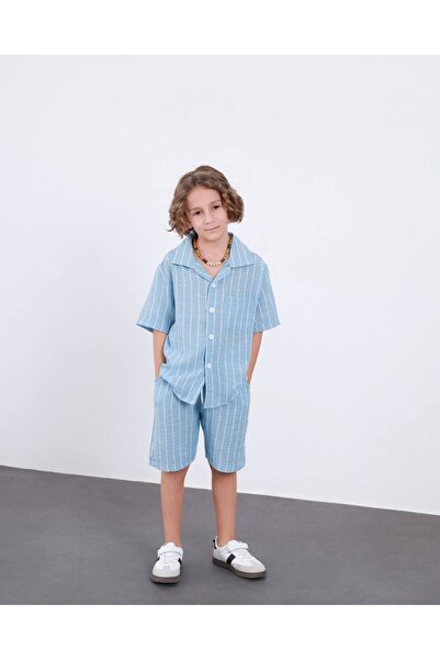 Arya Nisa Kids Комплект от риза с яка и шорти за момчета от 100% памук с лент...